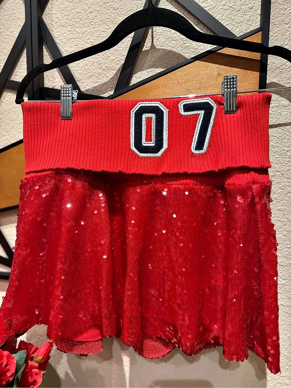 Urban Outfitters Sequin Mini Skirt in Red Size Small Like New